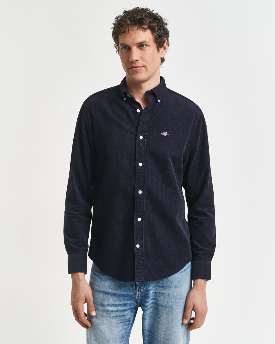camisa de pana de algodón de corte regular - azul noche