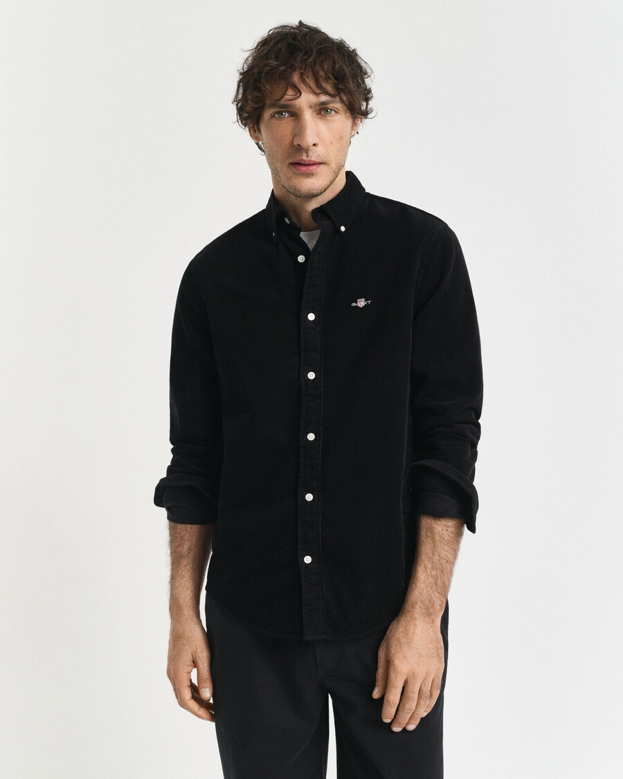camisa de pana de algodón de corte regular - negra