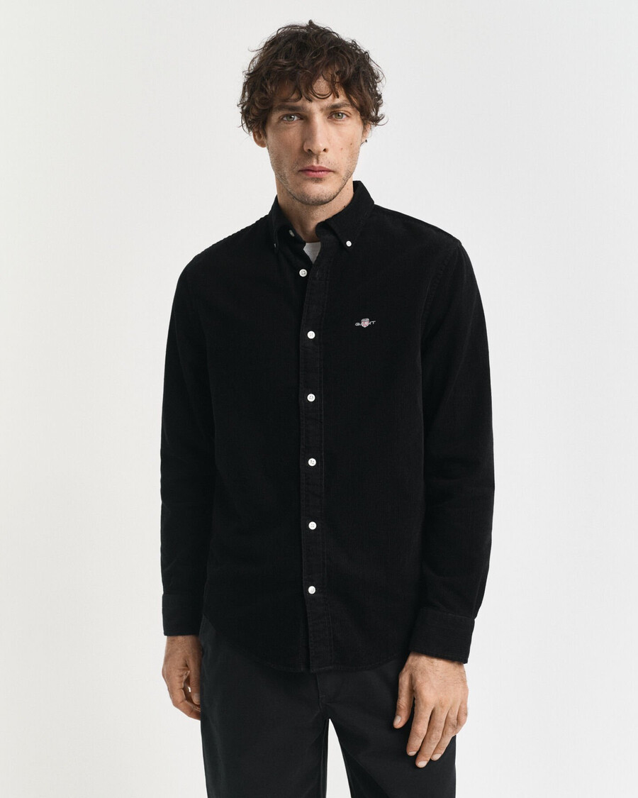 camisa de pana de algodón de corte regular - negra