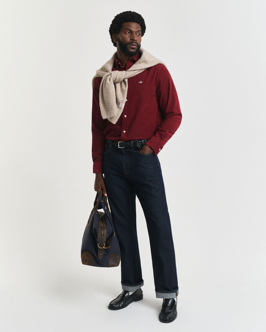 camisa de pana de algodón de corte regular - plumped red