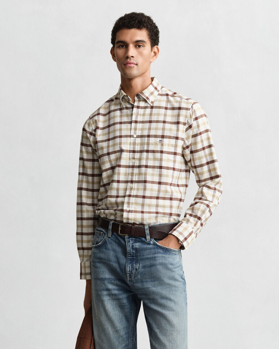 camisa oxford de cuadros de corte regular - marrón caoba