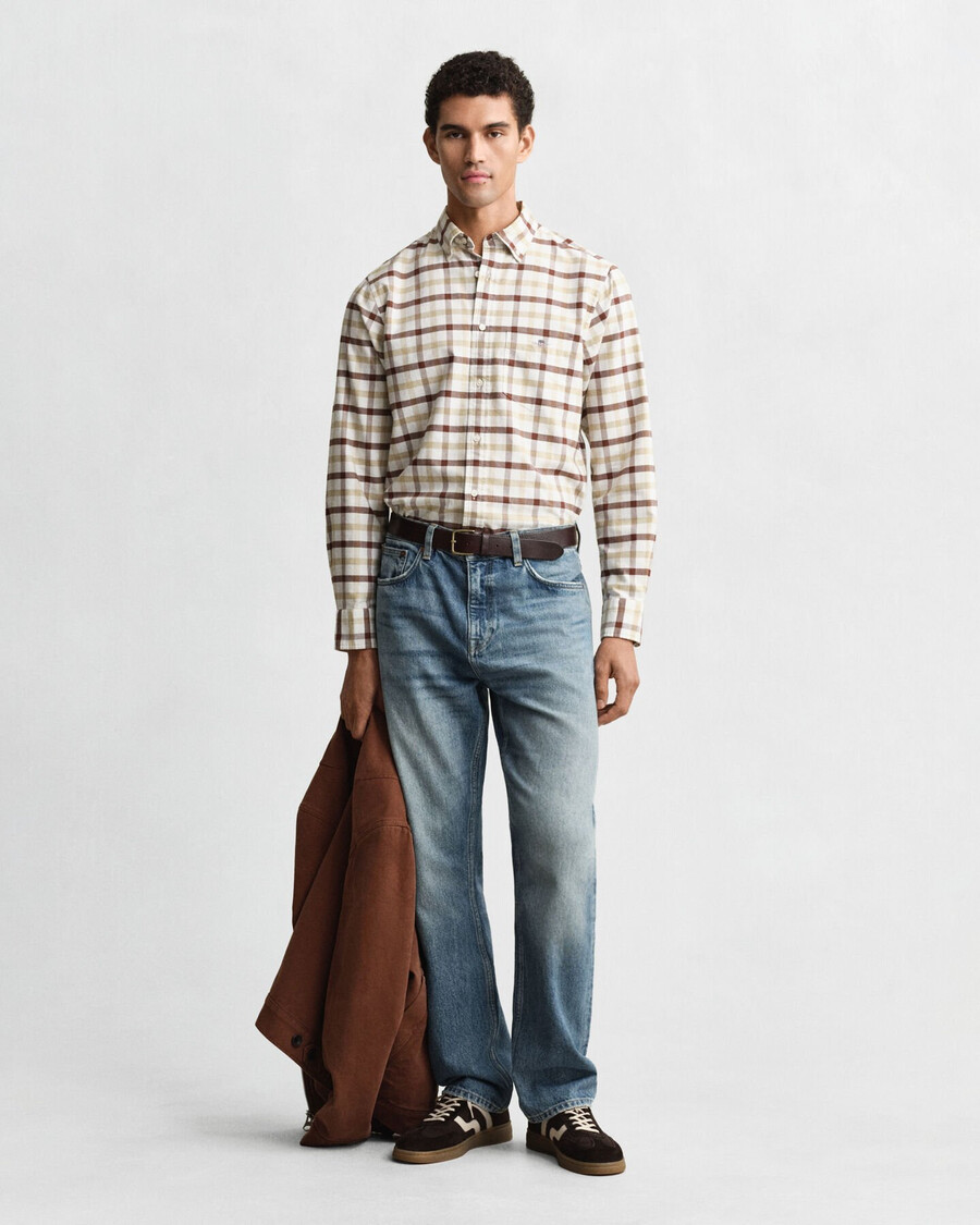 camisa oxford de cuadros de corte regular - marrón caoba