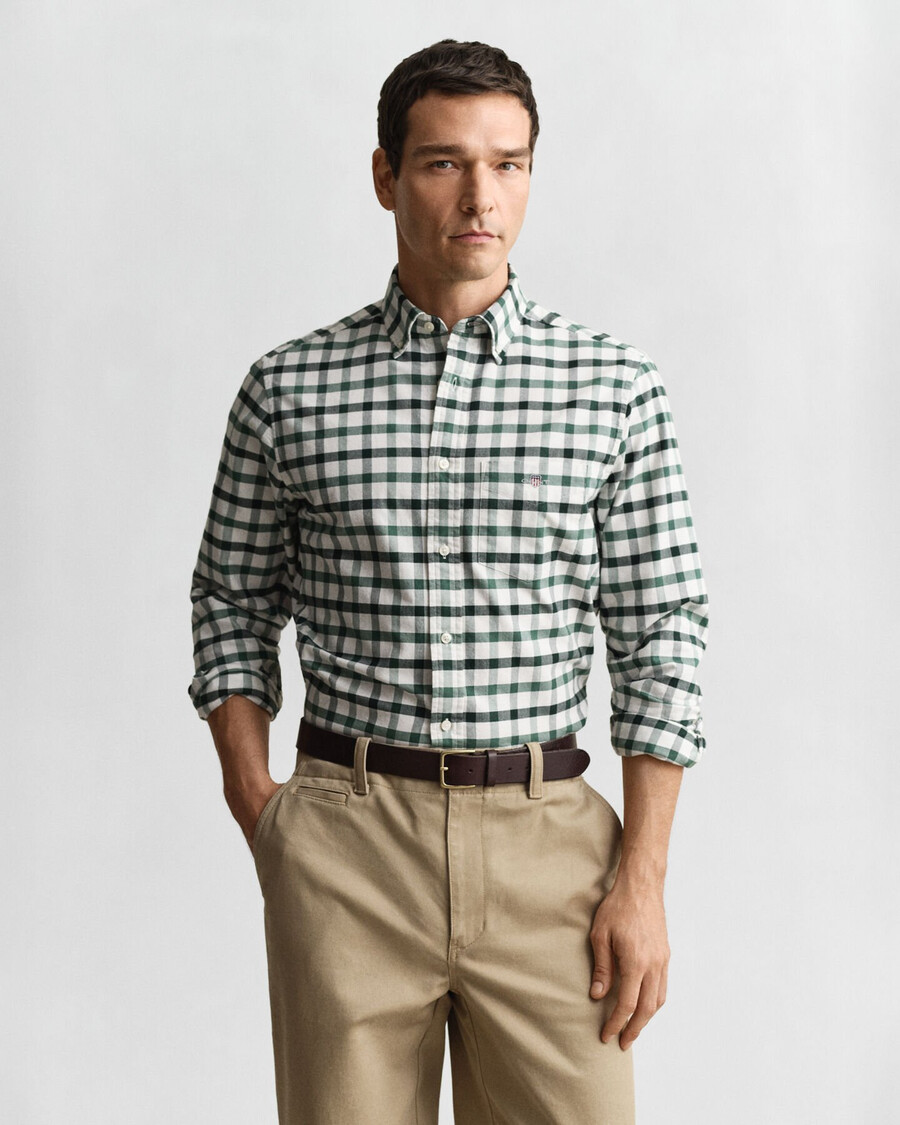 camisa oxford de cuadros de corte regular - verde madera