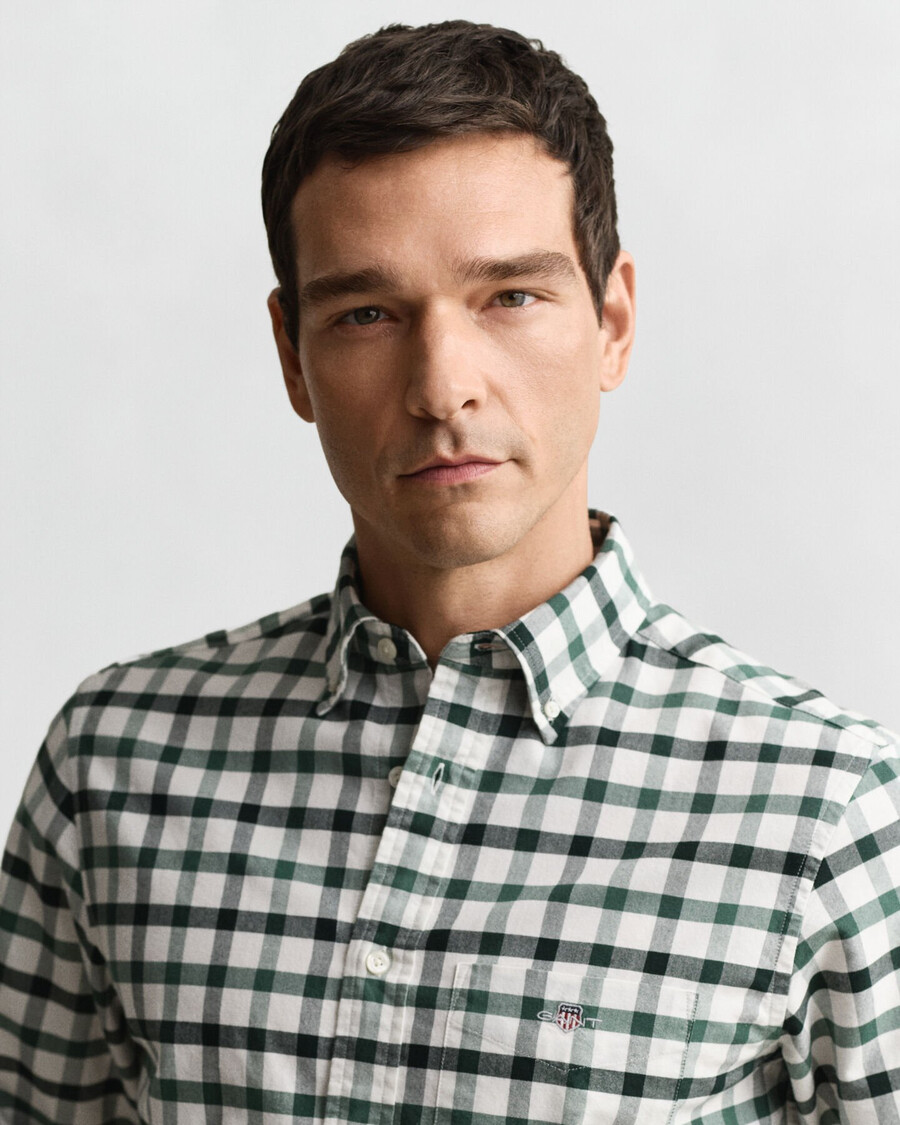camisa oxford de cuadros de corte regular - verde madera