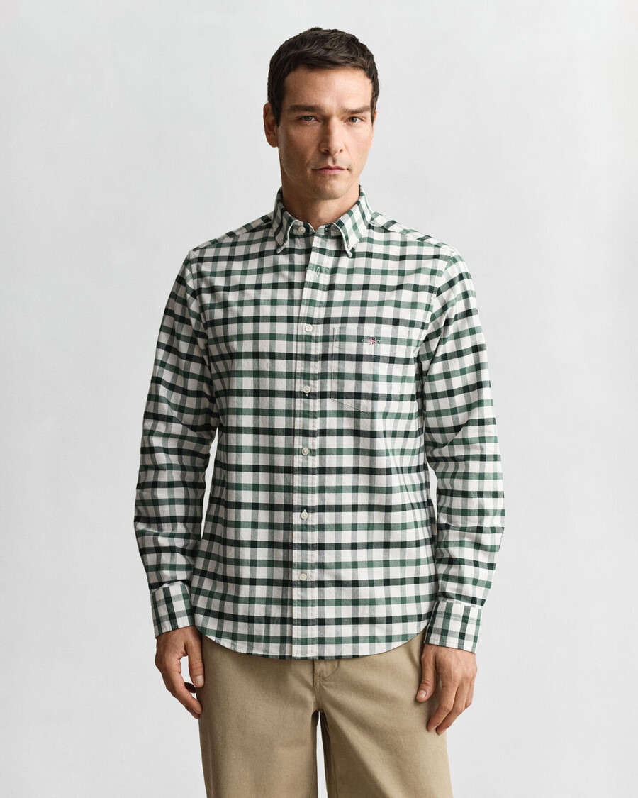 camisa oxford de cuadros de corte regular - verde madera