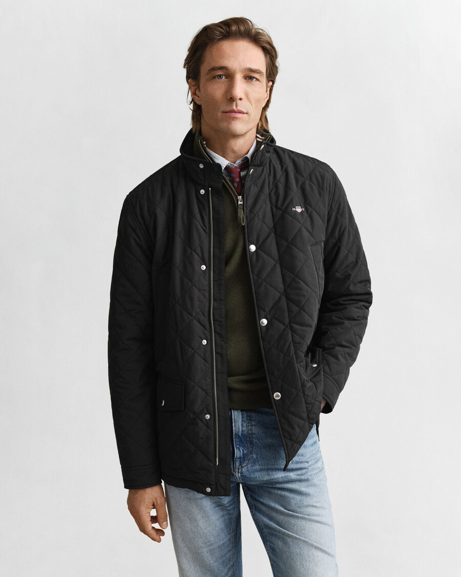 chaqueta cortavientos acolchada de longitud media - negra