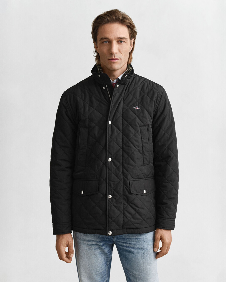 chaqueta cortavientos acolchada de longitud media - negra