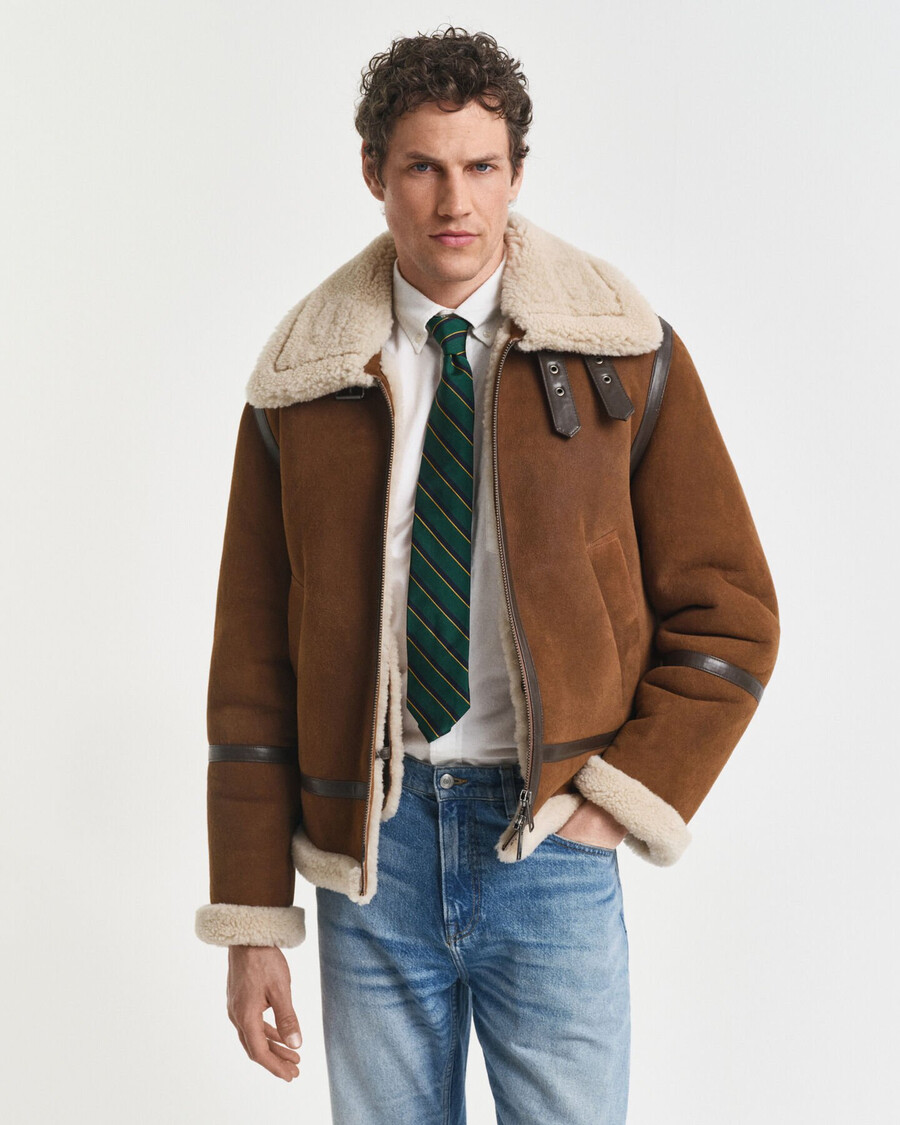 chaqueta de piel de oveja - marrón caoba