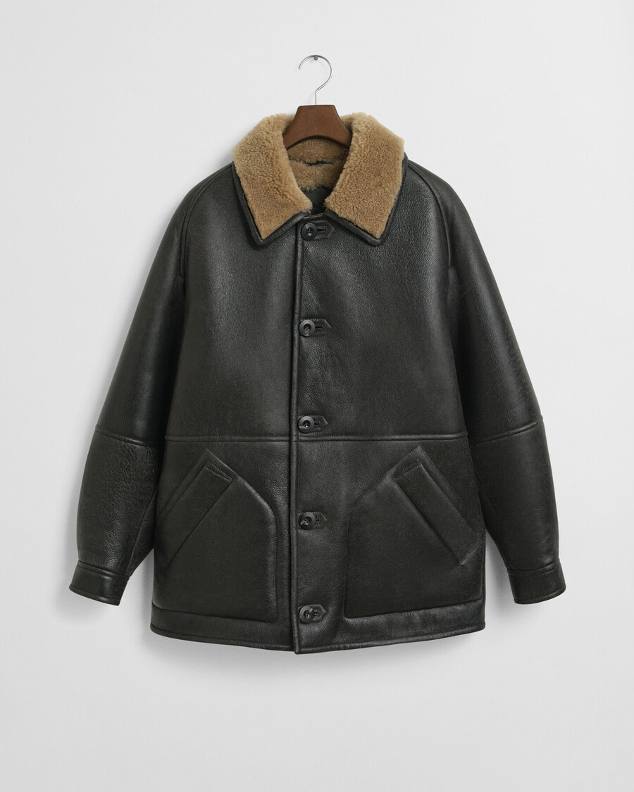 chaqueta de piel de oveja desgastada - marrón oscuro