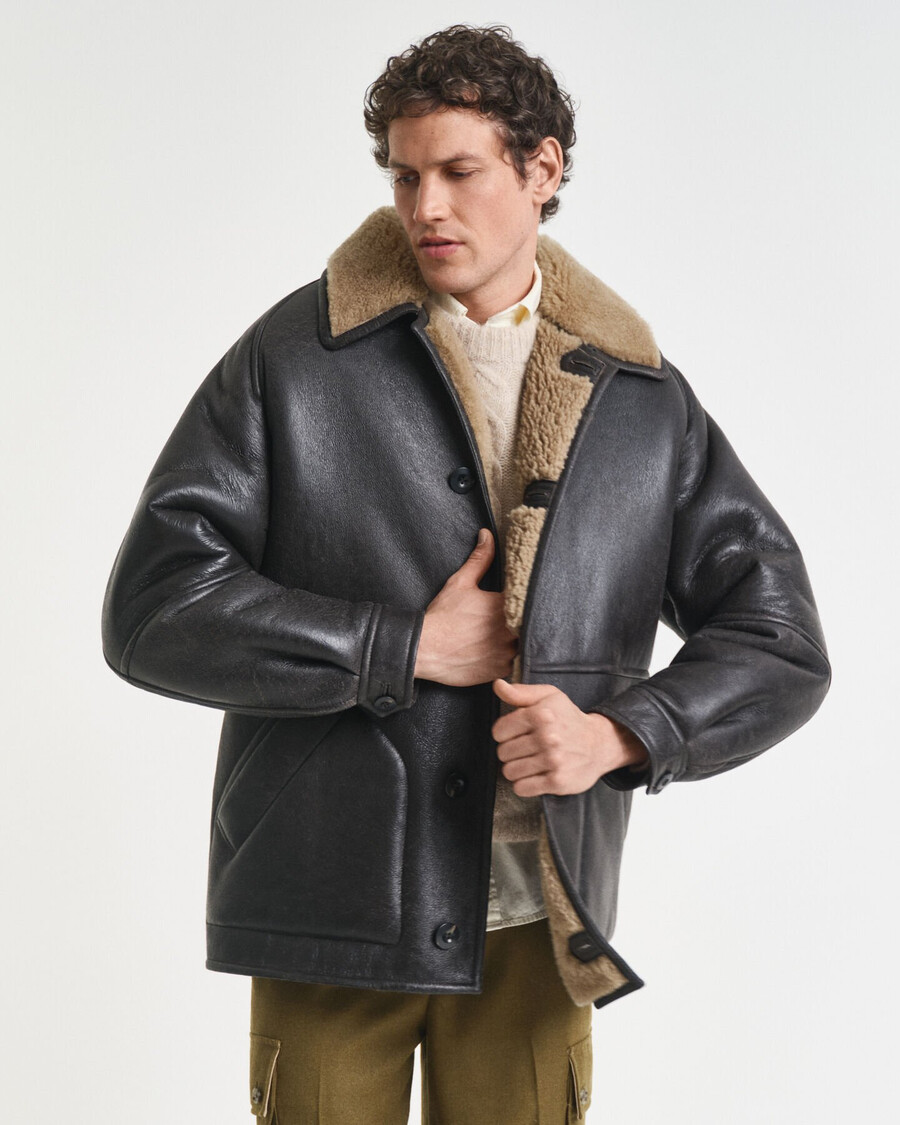 chaqueta de piel de oveja desgastada - marrón oscuro