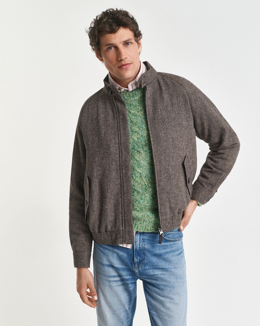 chaqueta harrington de mezcla de lana - caqui cálido