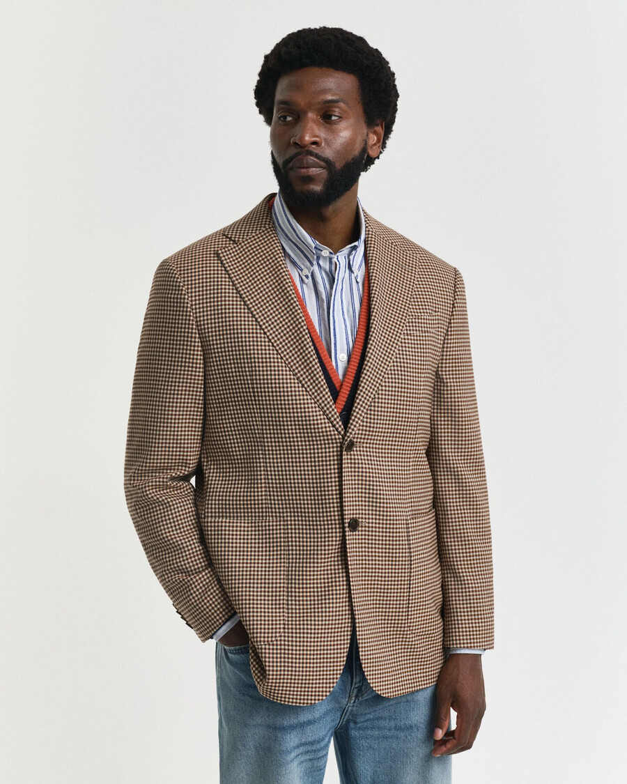blazer de cuadros vichy de corte relajado - marrón chocolate