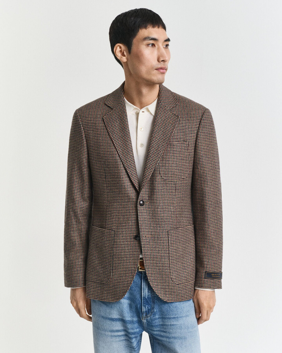 blazer de cuadros pata de gallo de corte entallado - gris topo claro