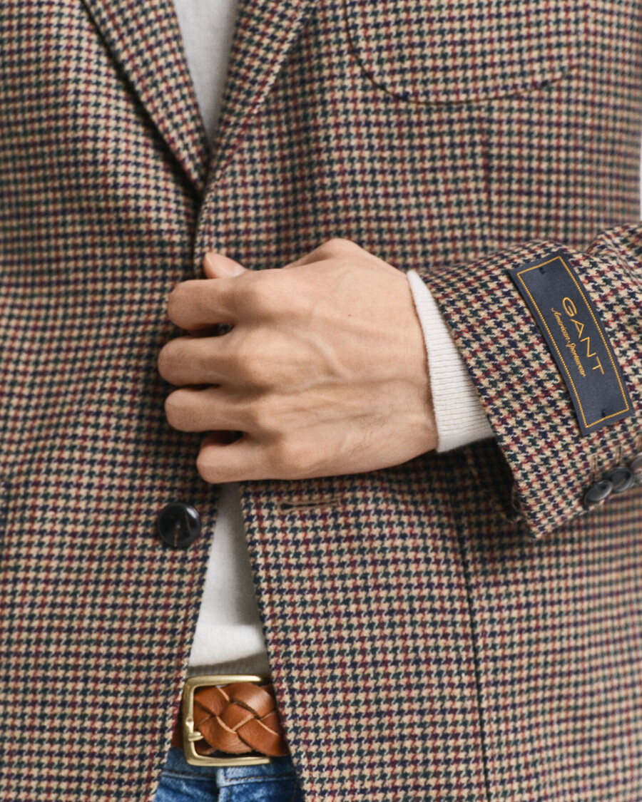 blazer de cuadros pata de gallo de corte entallado - gris topo claro