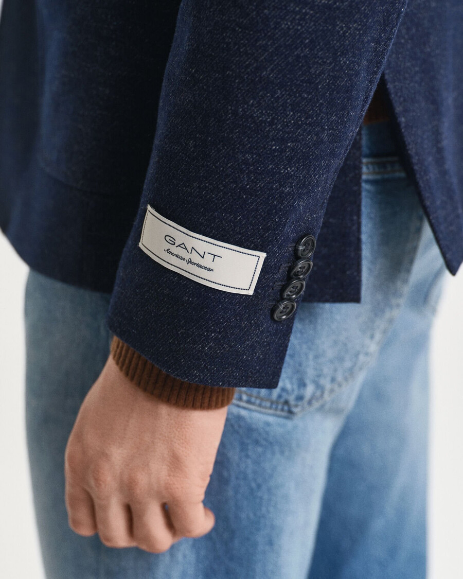 blazer de jersey de algodón y lana bicolor - azul noche