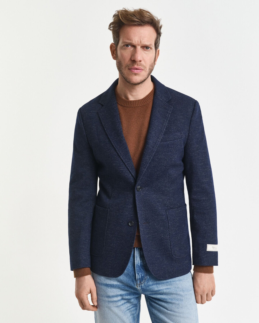 blazer de jersey de algodón y lana bicolor - azul noche