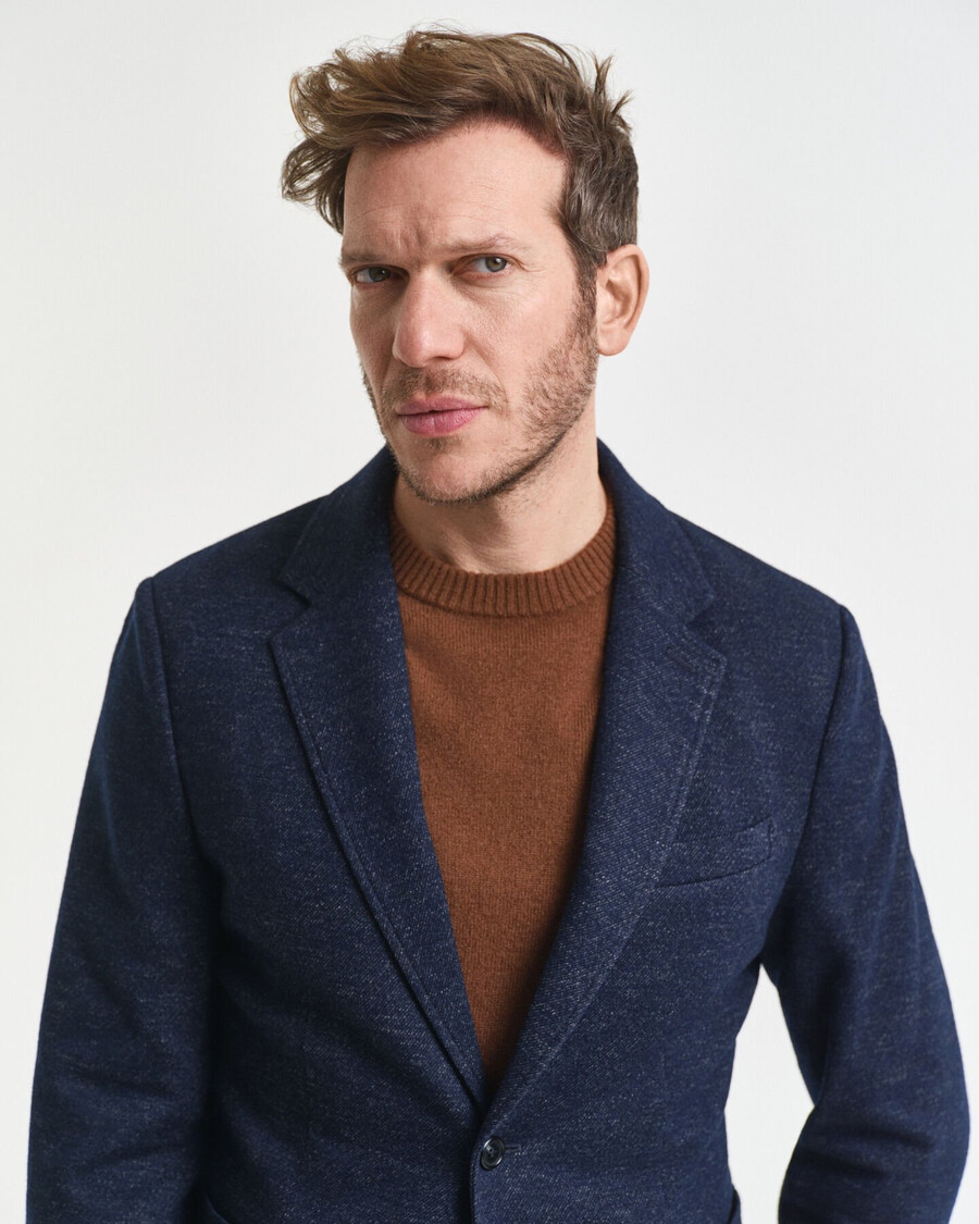 blazer de jersey de algodón y lana bicolor - azul noche
