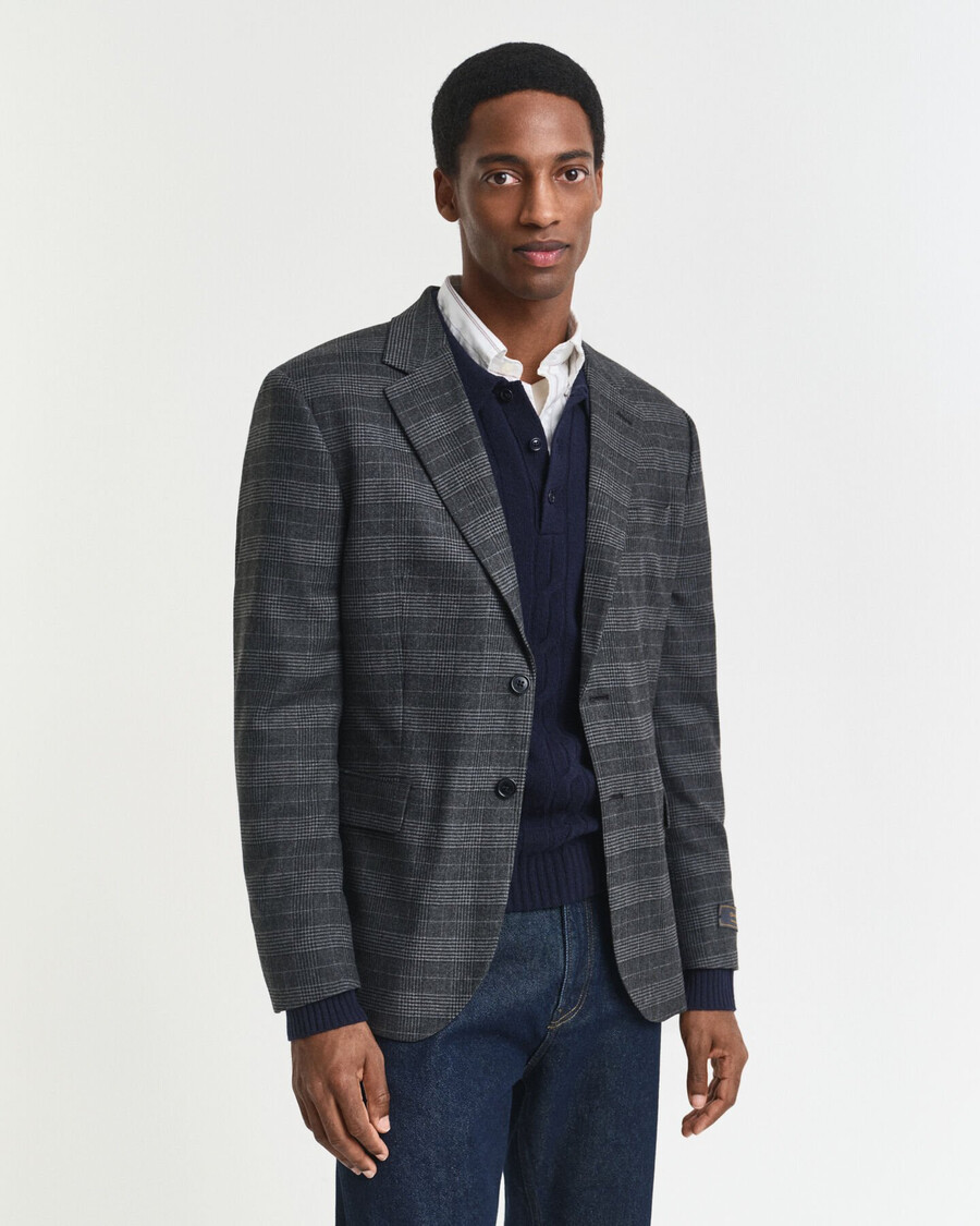chaqueta de traje de cuadros glen de corte entallado - antracita jaspeada