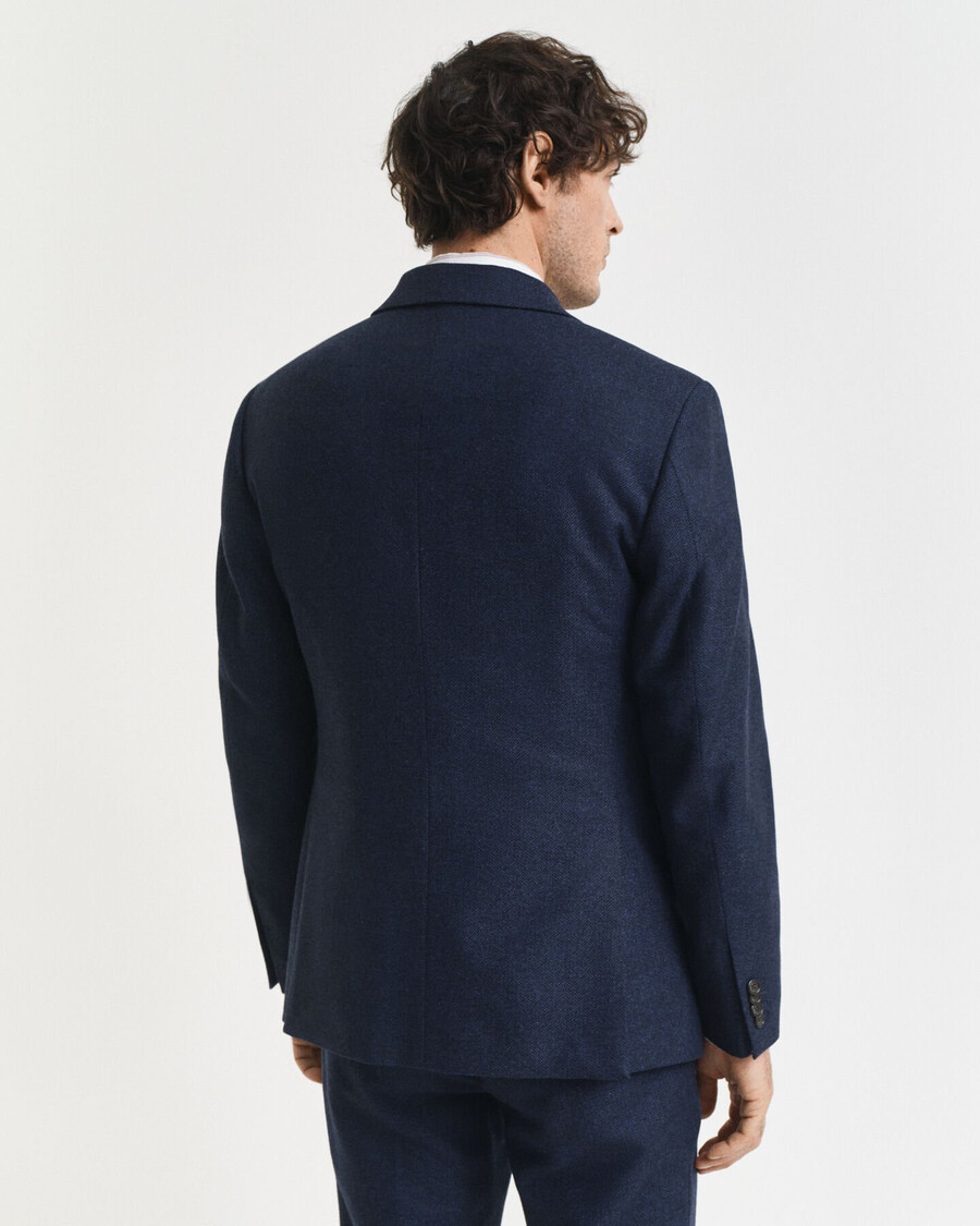 chaqueta de traje de franela de espiga de corte entallado - azul noche
