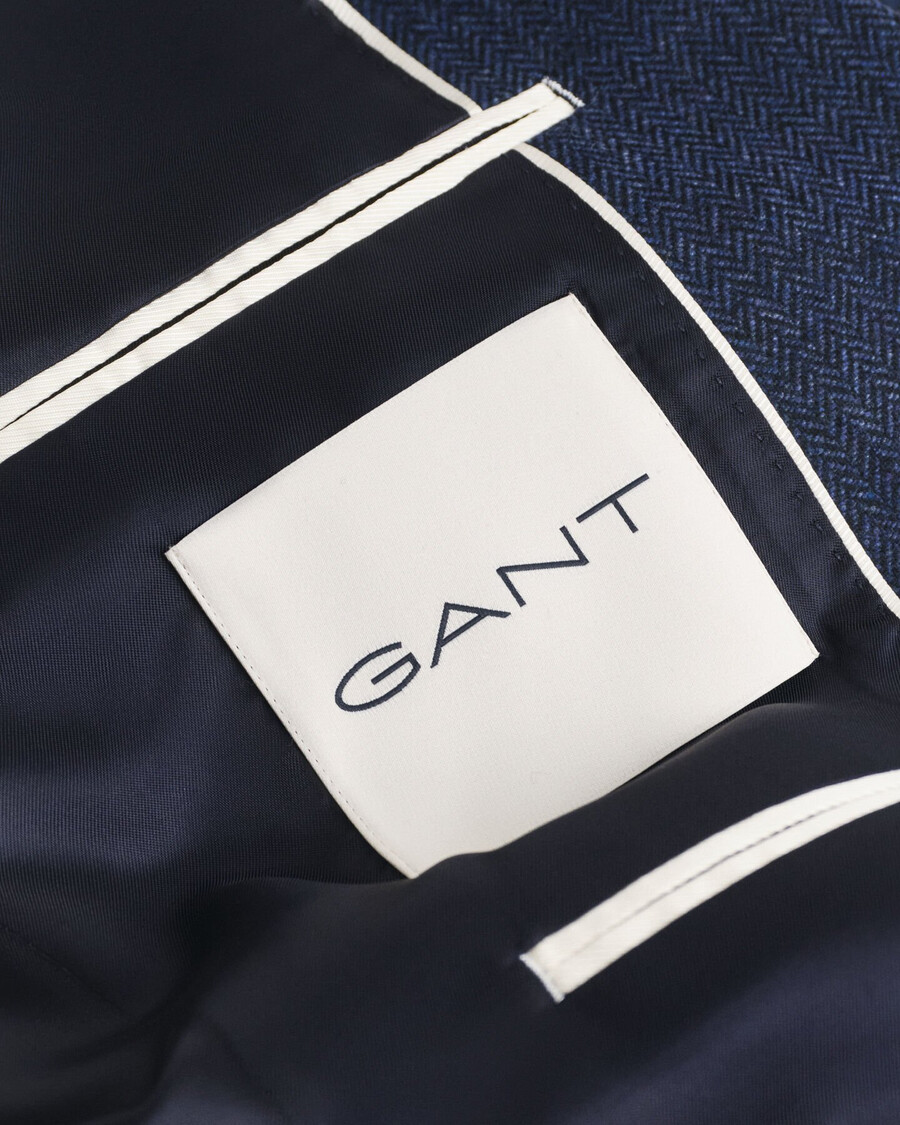 chaqueta de traje de franela de espiga de corte entallado - azul noche