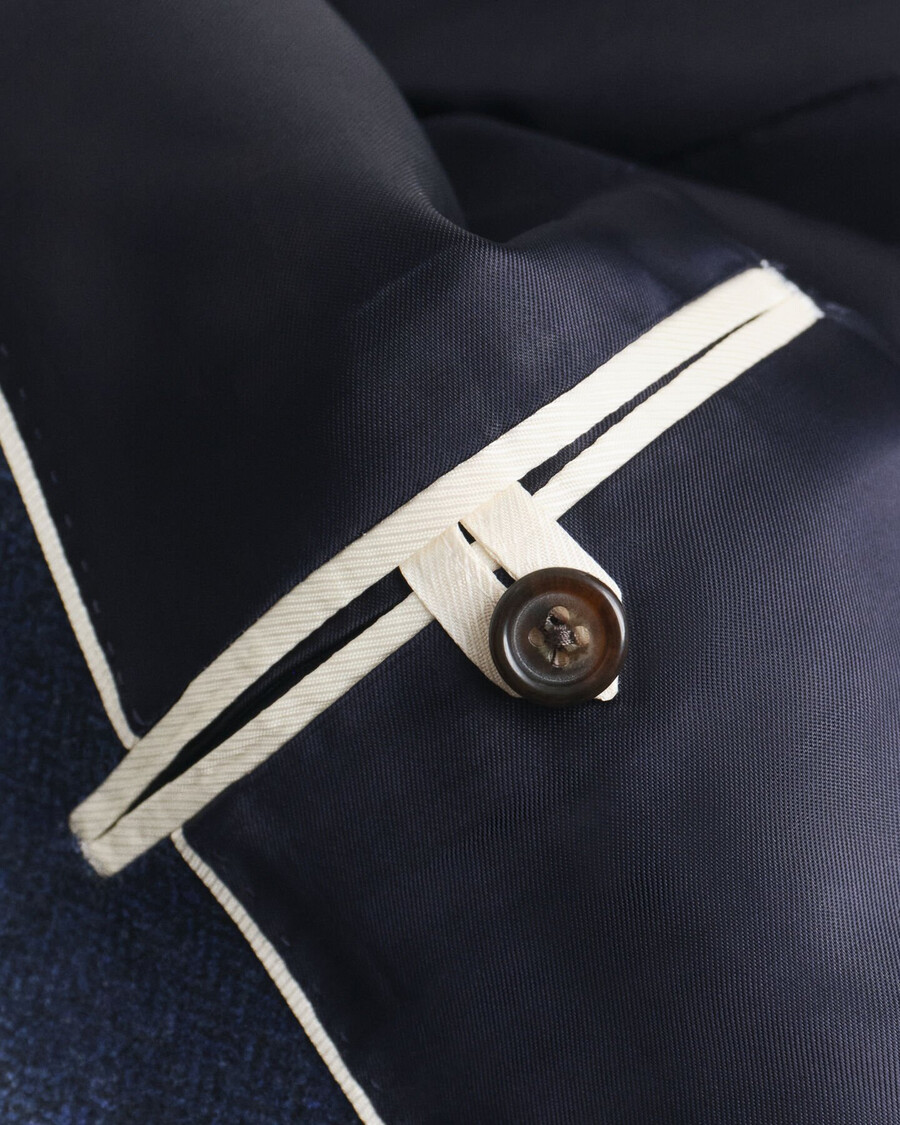chaqueta de traje de franela de espiga de corte entallado - azul noche