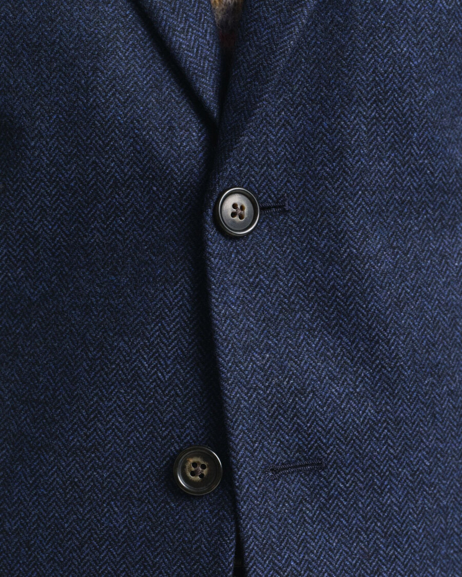 chaqueta de traje de franela de espiga de corte entallado - azul noche