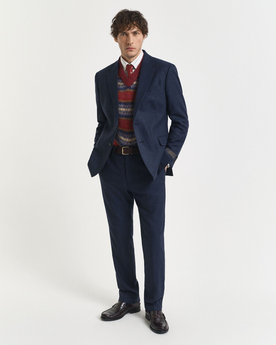 chaqueta de traje de franela de espiga de corte entallado - azul noche