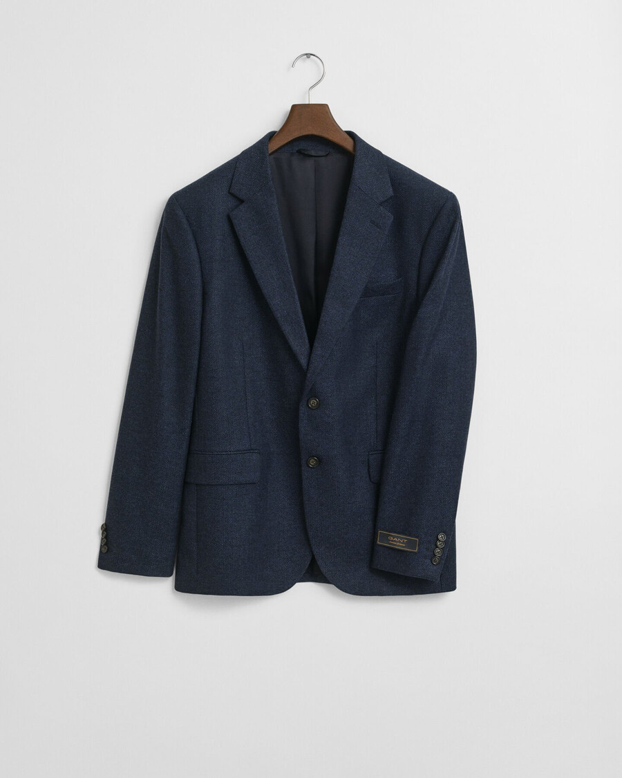 chaqueta de traje de franela de espiga de corte entallado - azul noche
