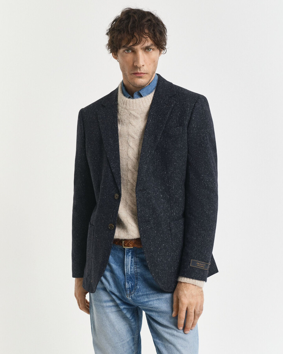 chaqueta de traje donegal de corte entallado - azul noche