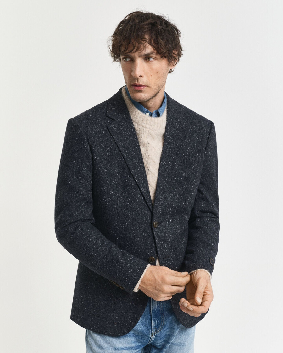 chaqueta de traje donegal de corte entallado - azul noche