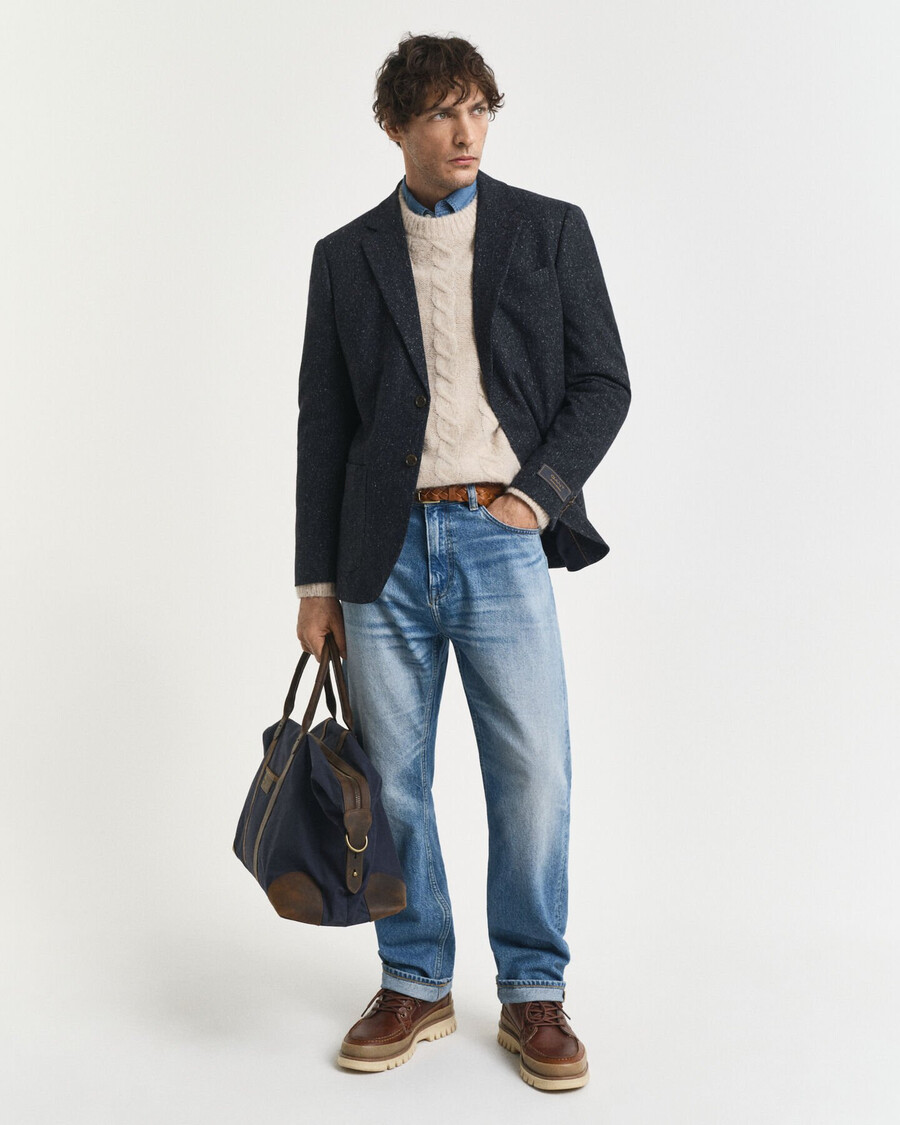 chaqueta de traje donegal de corte entallado - azul noche