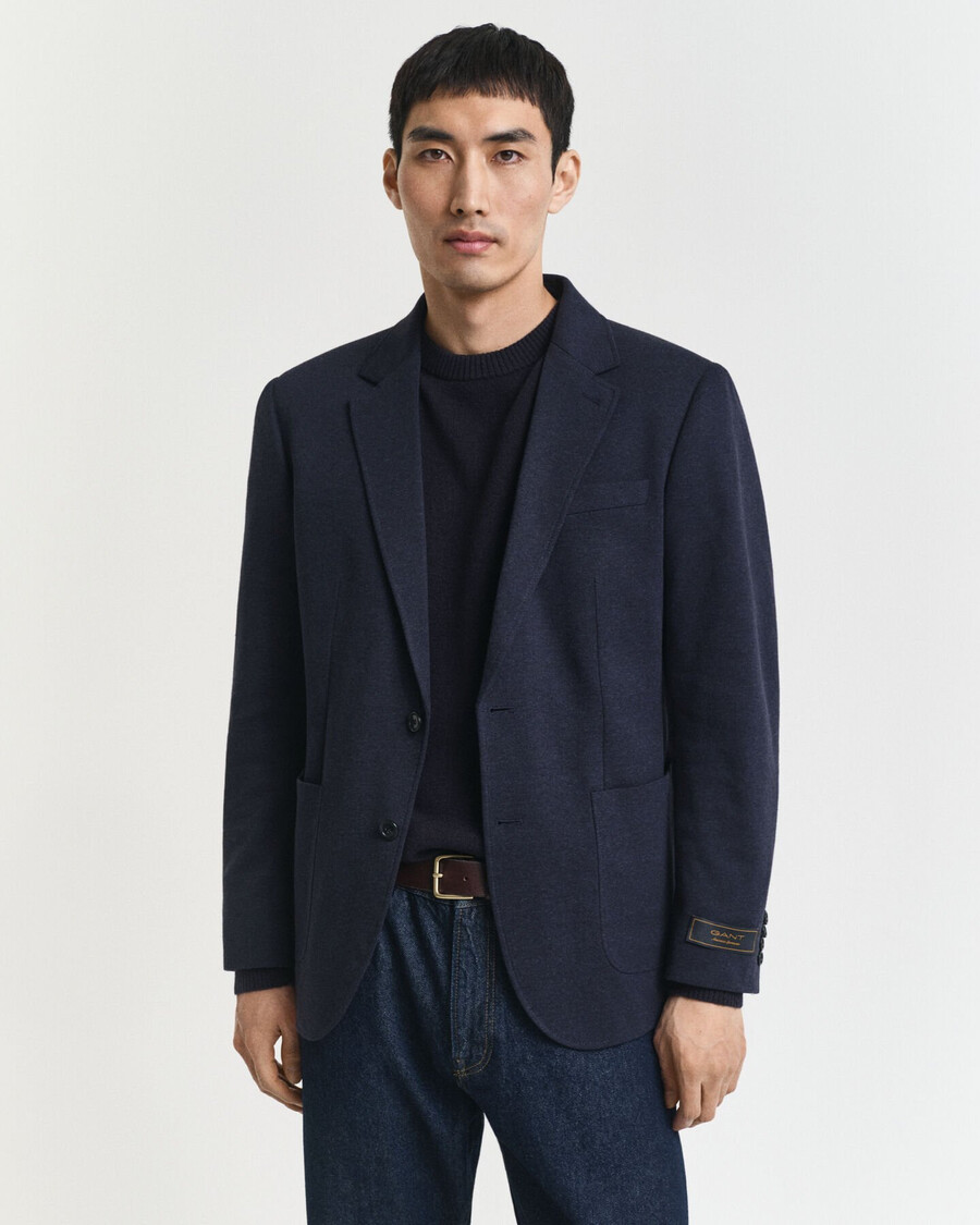 blazer de corte slim en piqué de punto de dos tonos - dark indigo melange