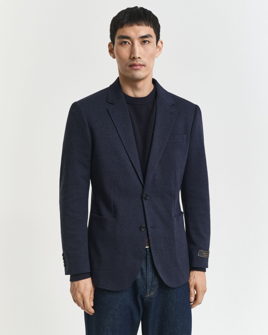 blazer de corte slim en piqué de punto de dos tonos - dark indigo melange