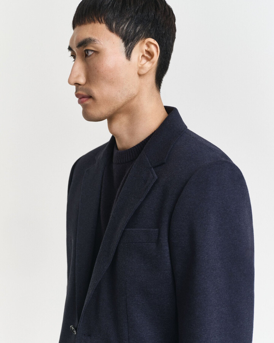 blazer de corte slim en piqué de punto de dos tonos - dark indigo melange