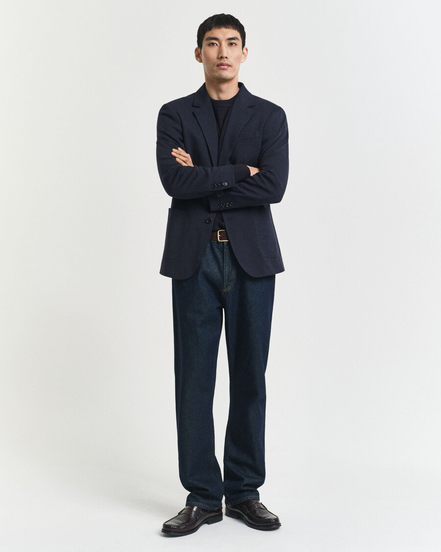 blazer de corte slim en piqué de punto de dos tonos - dark indigo melange