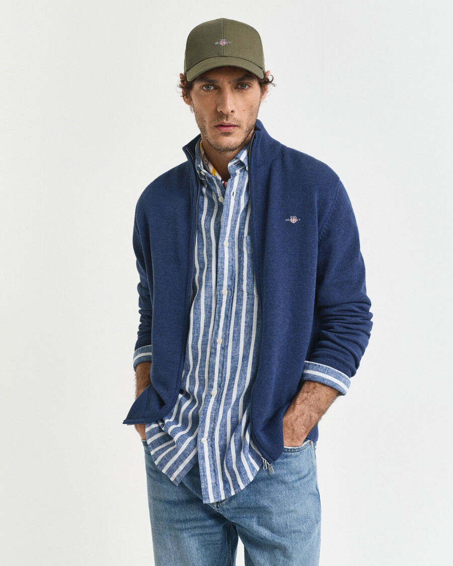 cárdigan informal de algodón con cremallera - dk jeansblue melange