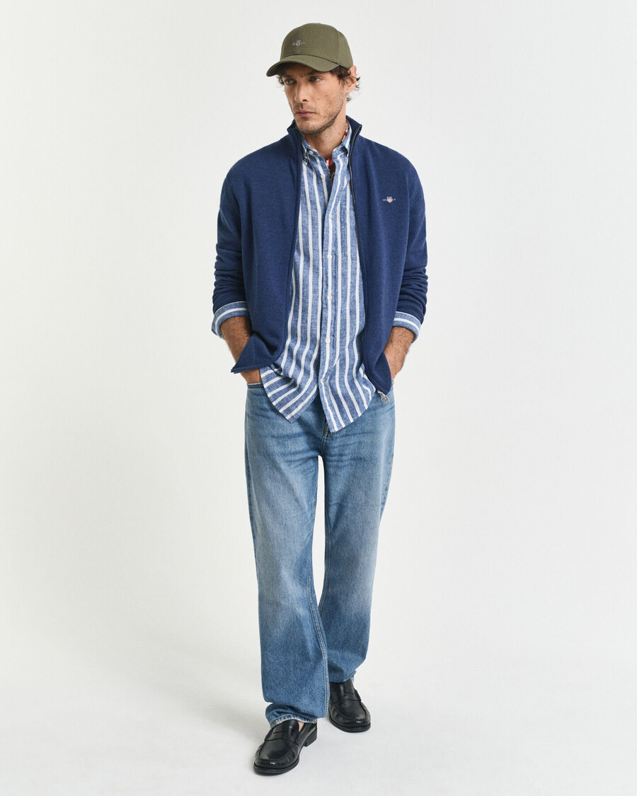 cárdigan informal de algodón con cremallera - dk jeansblue melange