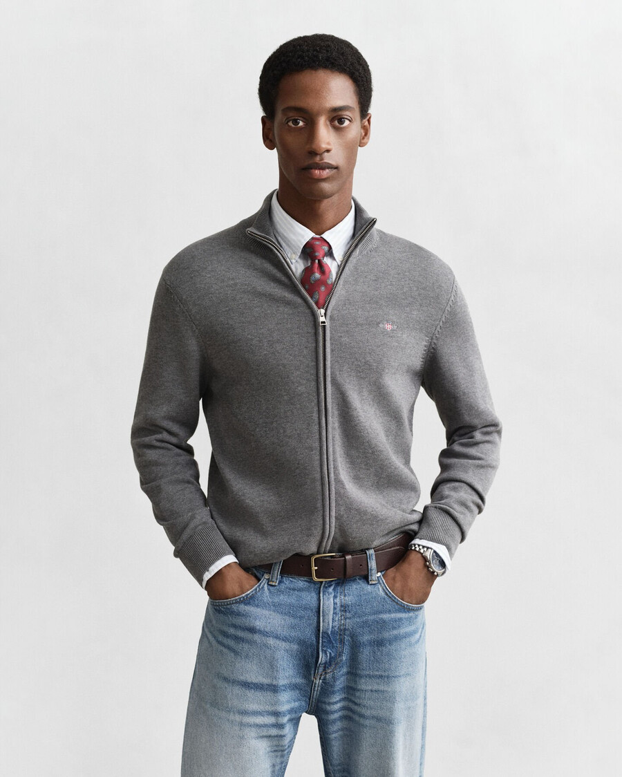 cárdigan informal de algodón con cremallera - gris oscuro melange