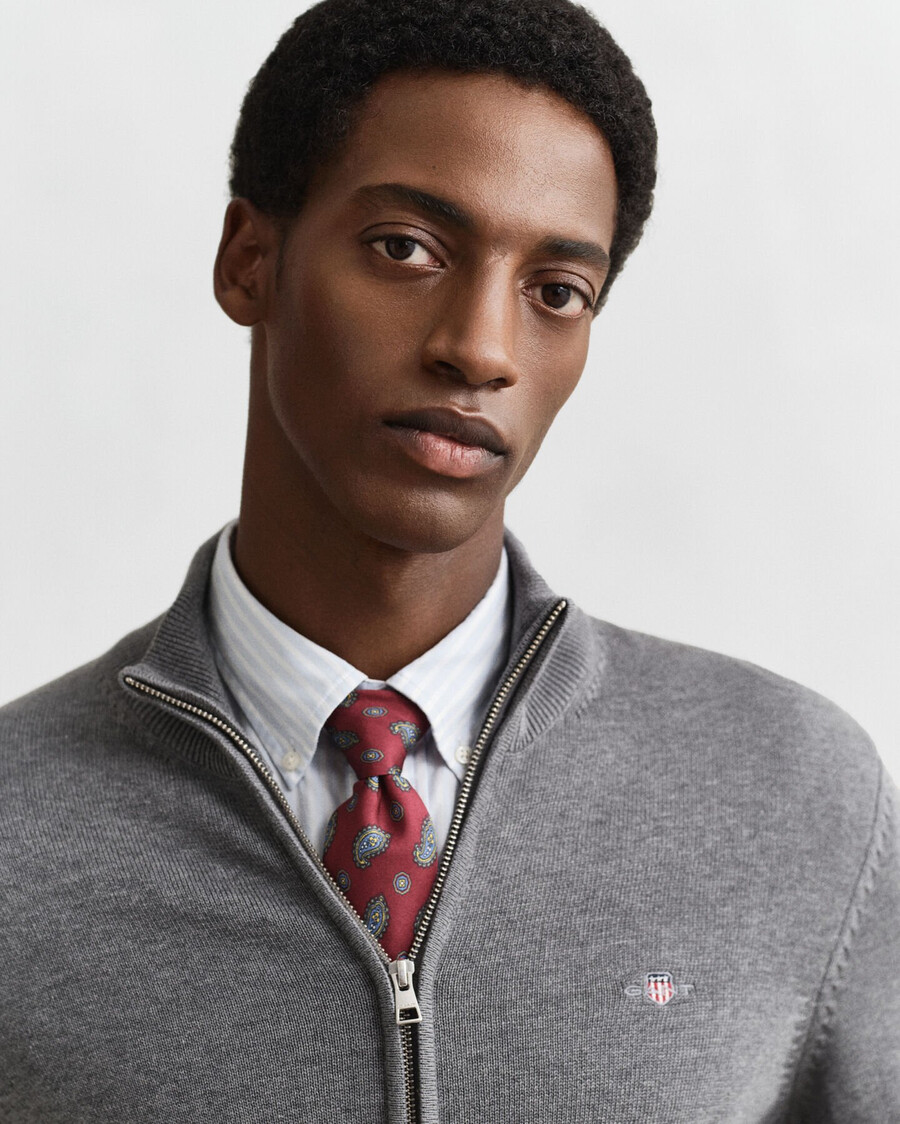 cárdigan informal de algodón con cremallera - gris oscuro melange