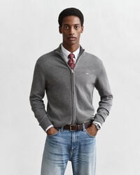 cárdigan informal de algodón con cremallera - gris oscuro melange