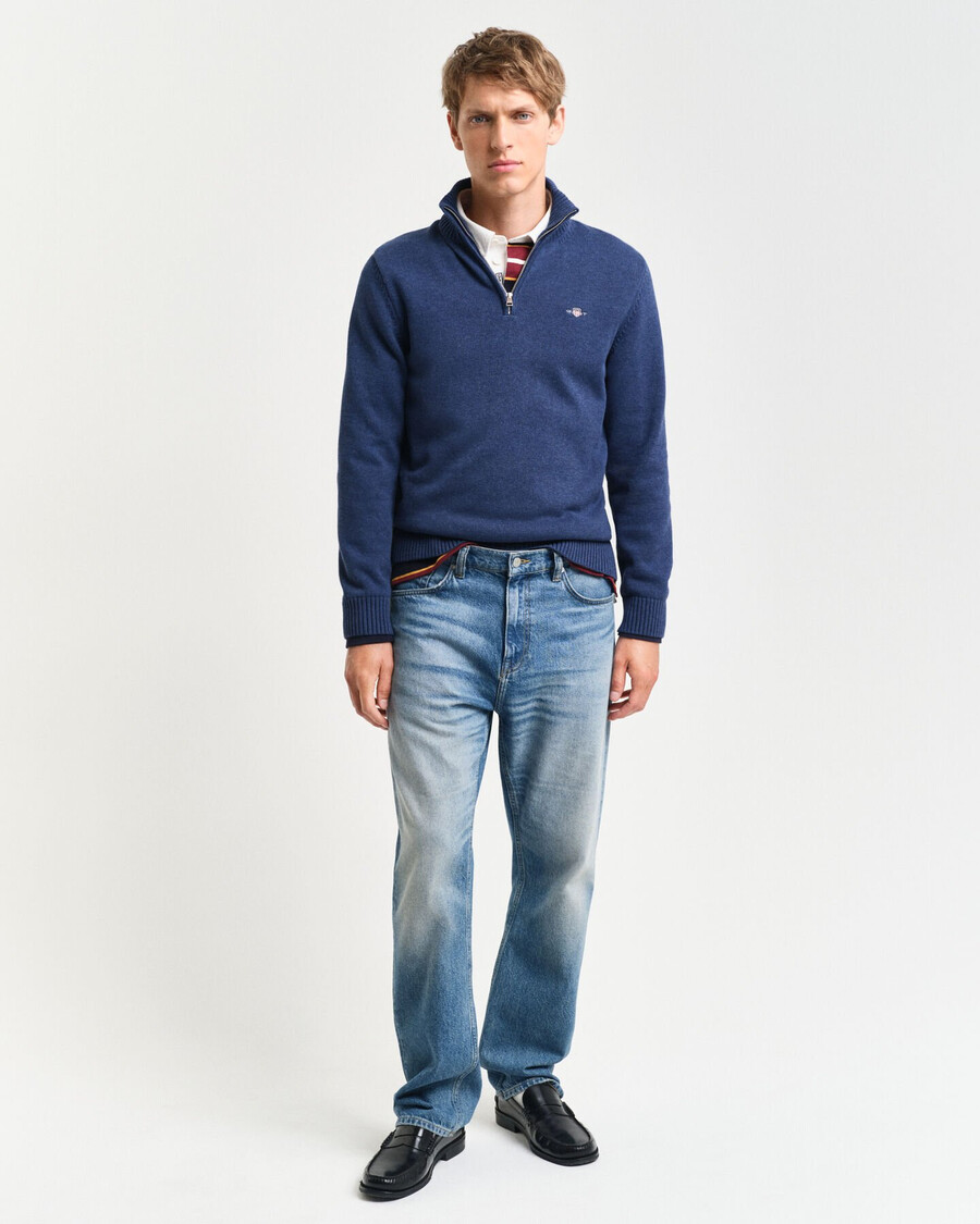 suéter casual de algodón con media cremallera - dk jeansblue melange