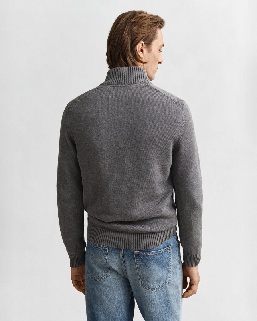 suéter informal de algodón con media cremallera - gris oscuro melange