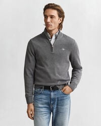 suéter informal de algodón con media cremallera - gris oscuro melange