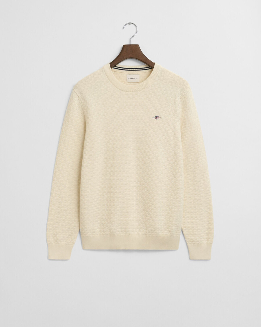 suéter de cuello redondo con microtextura - crema