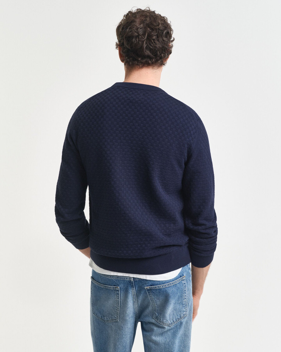 suéter de cuello redondo con microtextura - azul noche