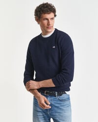 suéter de cuello redondo con microtextura - azul noche