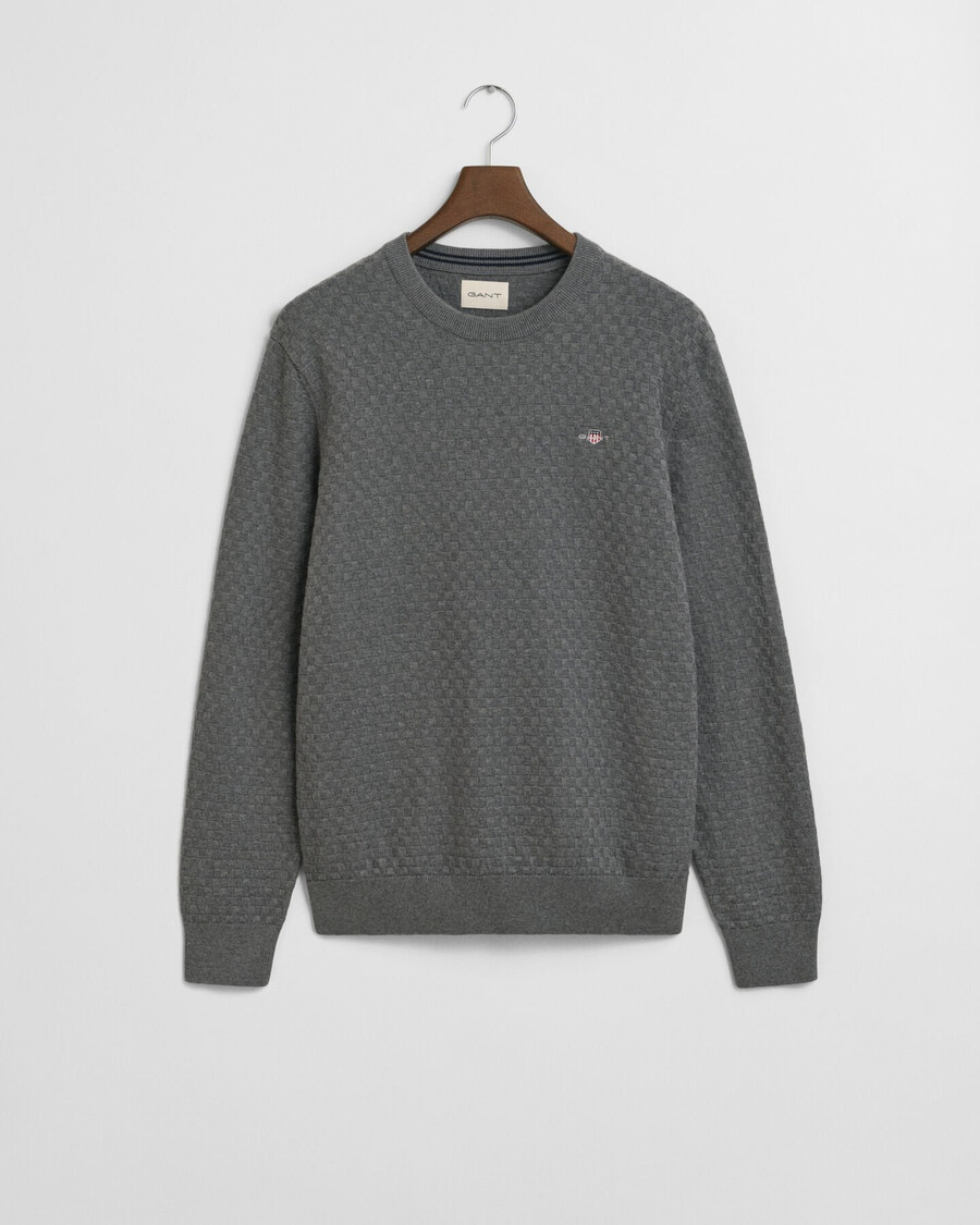 suéter de cuello redondo con microtextura - gris oscuro melange
