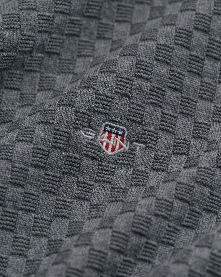 suéter de cuello redondo con microtextura - gris oscuro melange