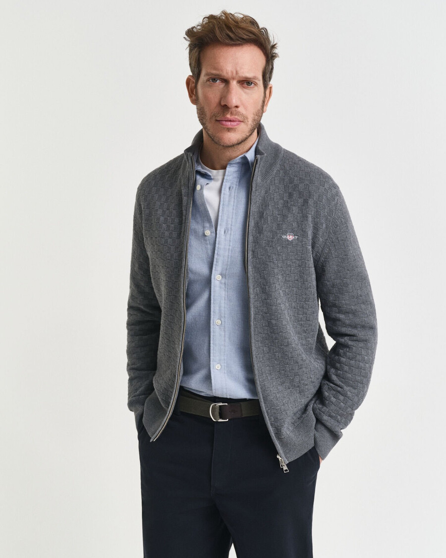suéter con cremallera y microtextura - gris oscuro melange