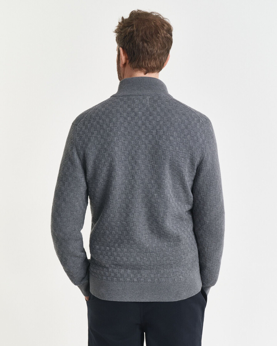 suéter con cremallera y microtextura - gris oscuro melange
